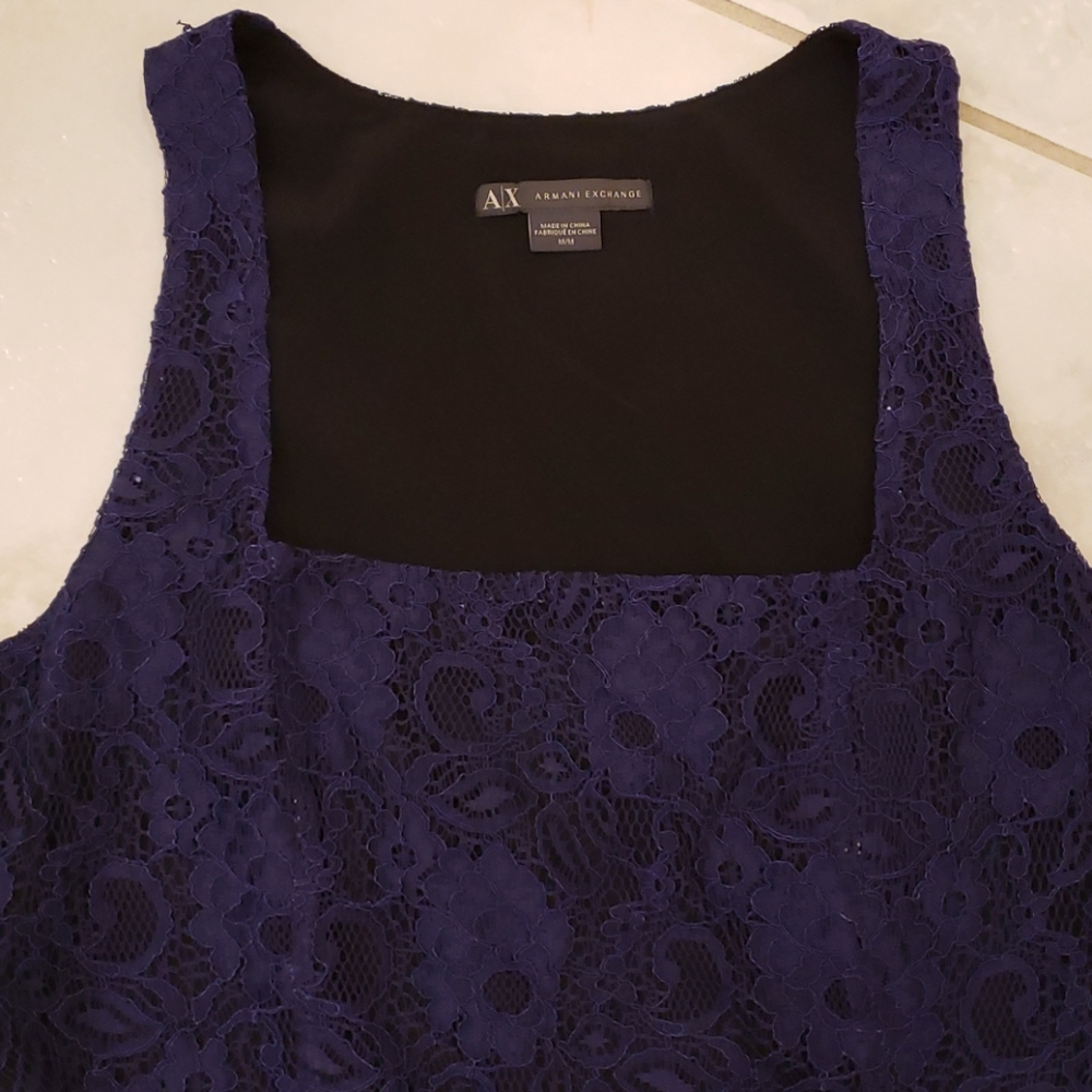 AX Armani Exchange Blue Lace Top Medium - Picture 4 of 7